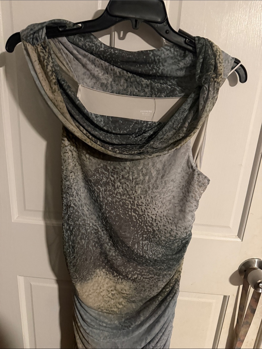 Express off the Shoulder Draped Ombre Dress in Gray and Cream